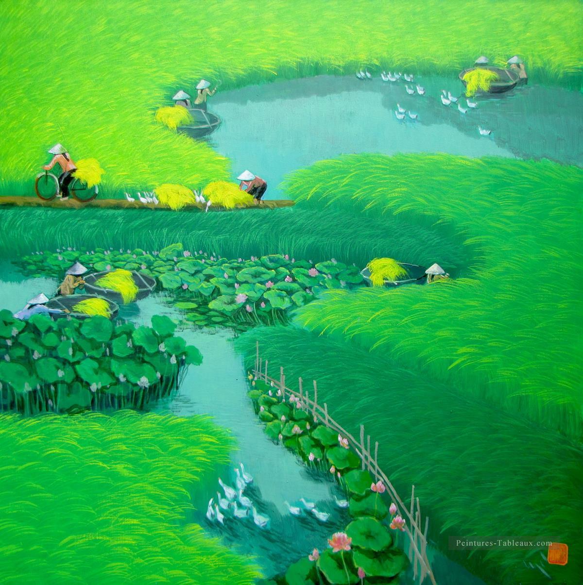 Lotus sur la rizière Vietnamien Asiatique Peintures à l'huile